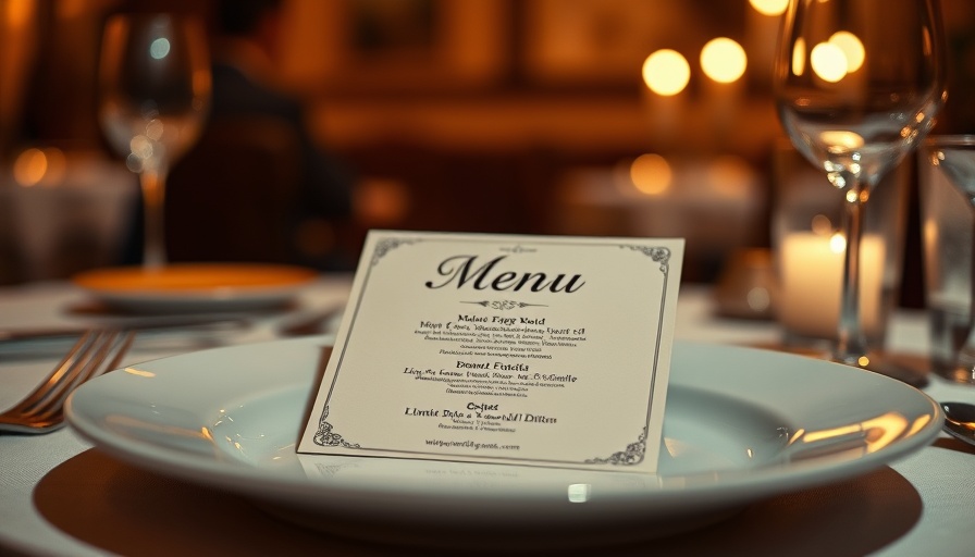 Elegant menu card on plate in a hyper-personalized catering setup.