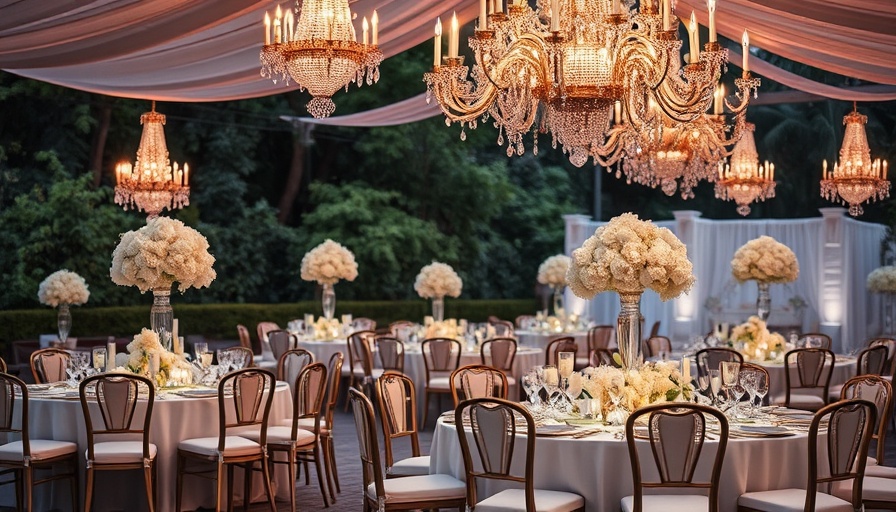 Elegant wedding reception venue at Villa Petriolo with chandeliers.