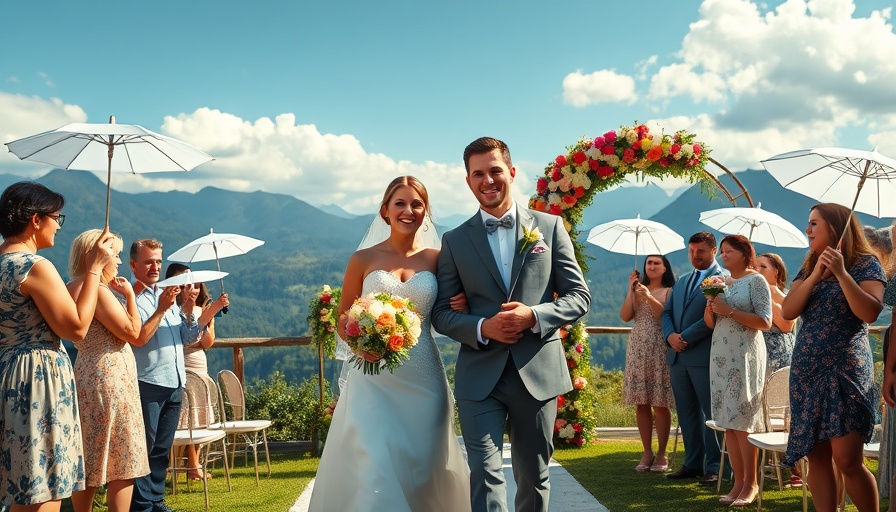 Wedding vendors and venues at River Bottoms Ranch: Joyous bride and groom with mountain backdrop.