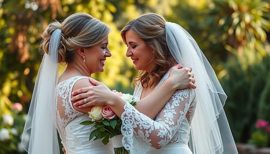 Emotional garden-inspired LGBTQ wedding moment with two brides.
