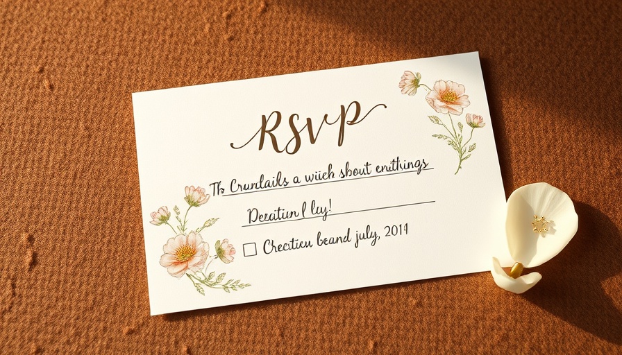 Wedding RSVP card with calligraphy on brown background, showcasing wedding invitation etiquette.