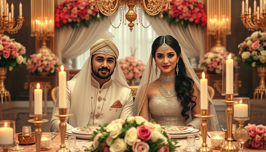 Elegant Persian wedding couple with Southern charm, lavish decor.