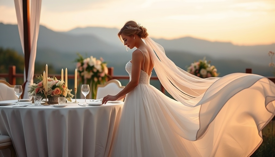 Elegant wedding venue with bride setting table outdoors, highlighting wedding vendors.