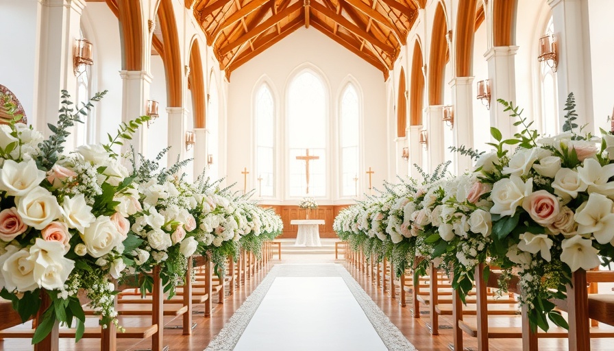 Elegant church aisle adorned with flowers for bridal procession tips.