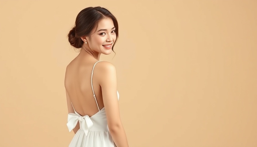 Elegant woman in backless Lulus wedding dress, soft focus image