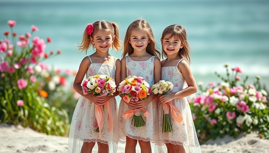 Coastal Wedding Decor Ideas: Children holding bouquets in vibrant floral setting