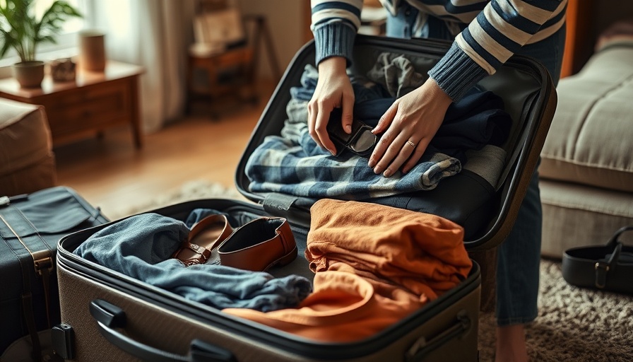 Preparing a suitcase for honeymoon essentials.
