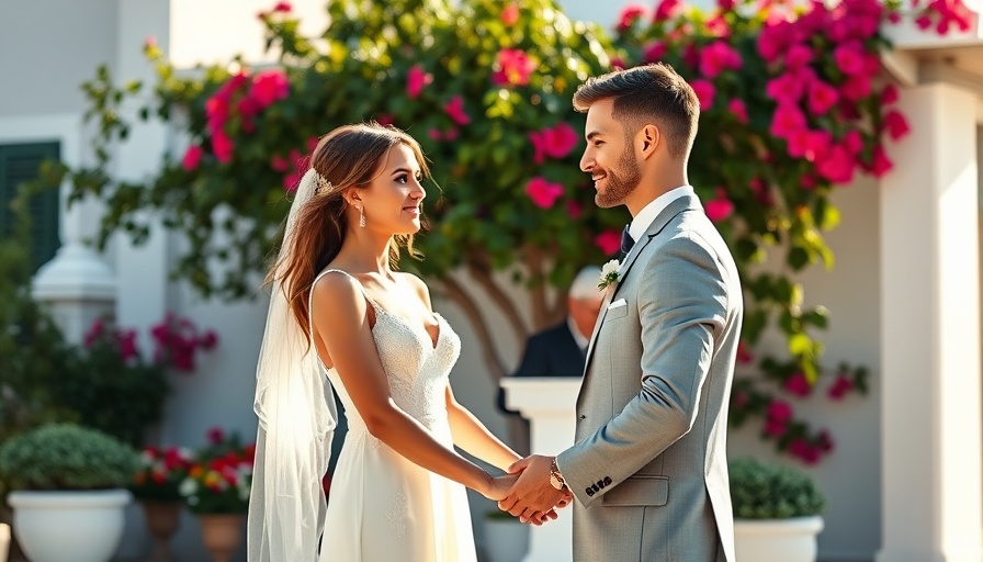 Elegant wedding ceremony at a Mykonos venue surrounded by guests.