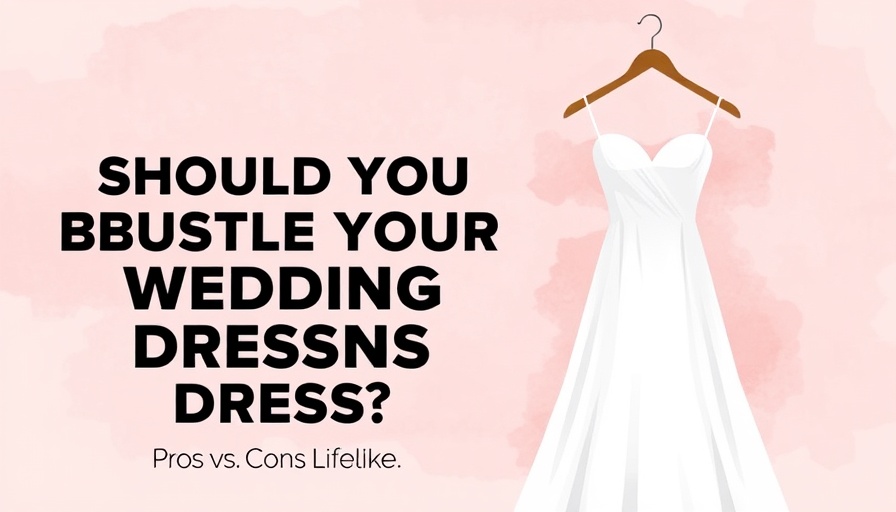 Minimalistic illustration about bustling a wedding dress with text overlay.