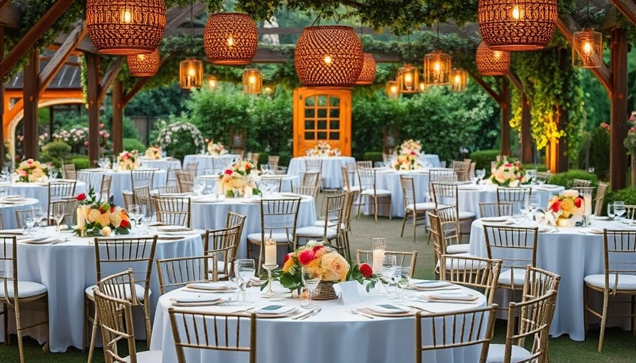 Elegant outdoor wedding reception with hand-painted dance floor.
