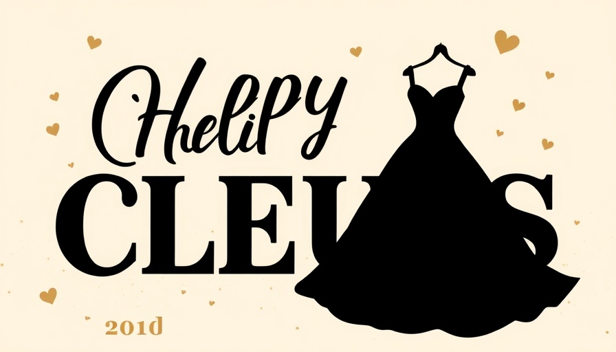 Elegant advertising for September wedding guest dresses with gold and black design.