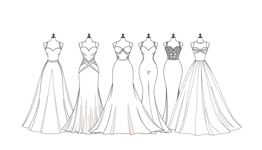 Elegant wedding dress silhouettes like A-line, Trumpet, Column, and more on pastel.