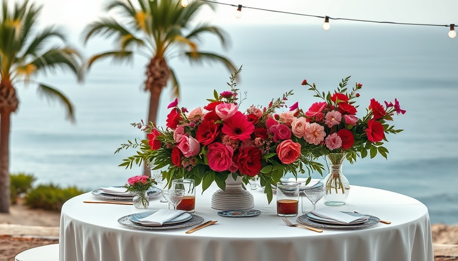 Cliffside wedding venue with elegant floral decor and ocean view.