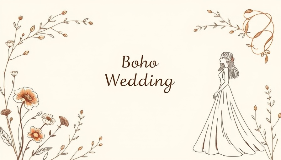 Elegant boho wedding decor theme illustration with floral elements.