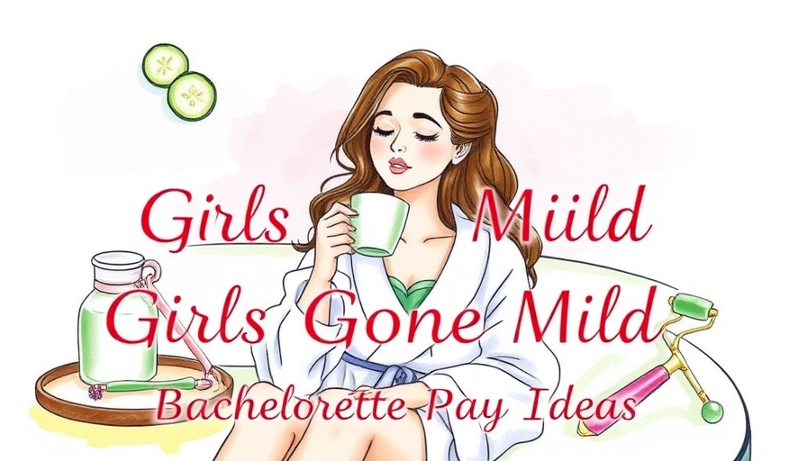 Watercolor graphic of spa-themed Girls Gone Mild bachelorette party ideas.