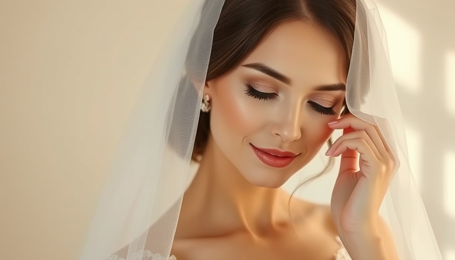 Elegant bride adjusting her veil in a romantic wedding venue.