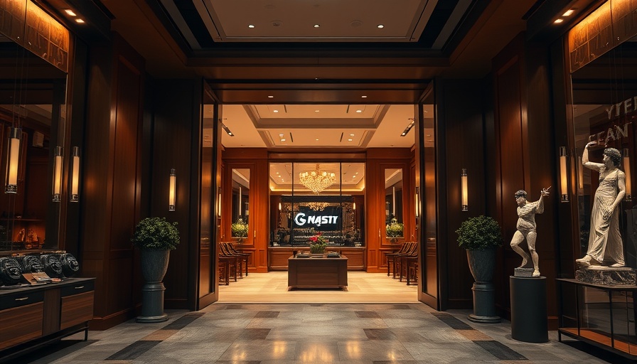 Luxurious gym entrance at Anvil Fitness Malaysia, showcasing elegant decor.