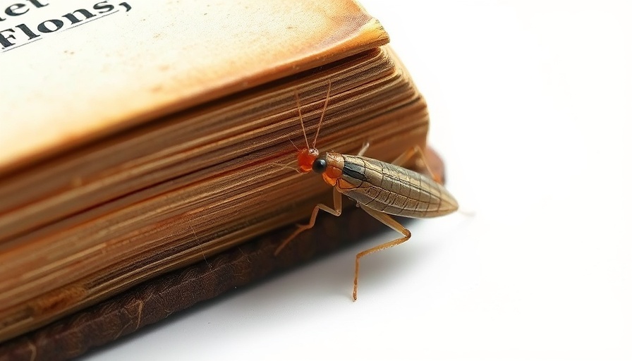 Macro shot of silverfish near old book on white background, illustrating pest issue.
