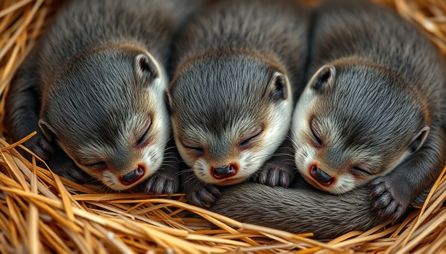 Virginia Zoo baby otters snuggling on straw.