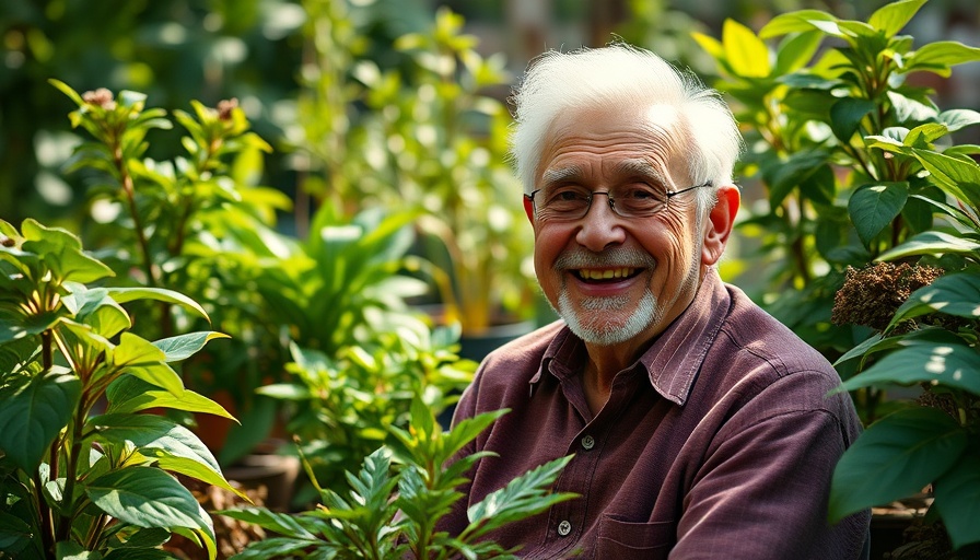 95-YO Shares Secret to a Happy Life: Elderly man smiling in garden.