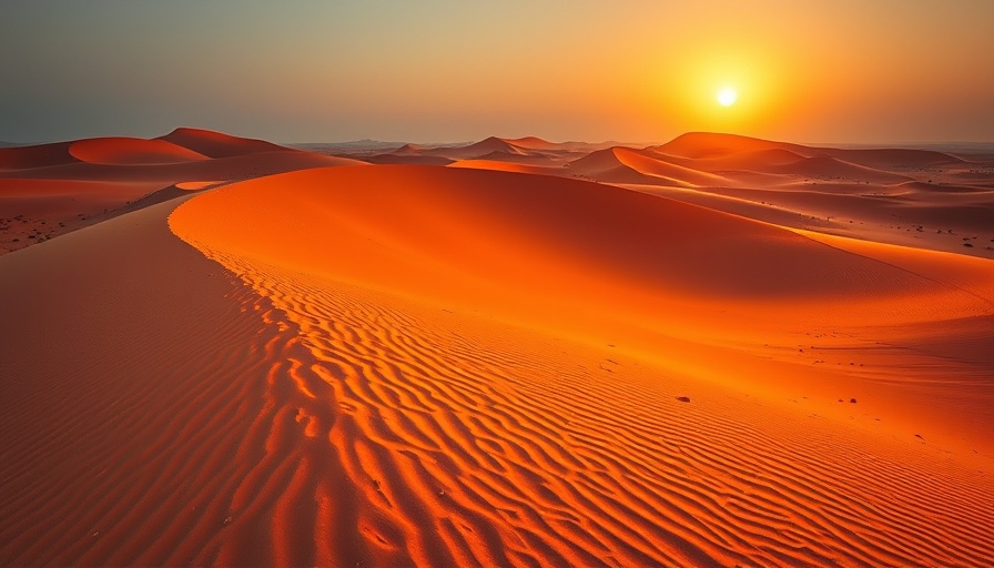 Thri Kaadu Red Desert landscape with red dunes and green bushes.