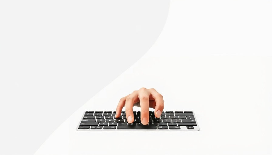 Minimalist abstract design of a hand over a keyboard.