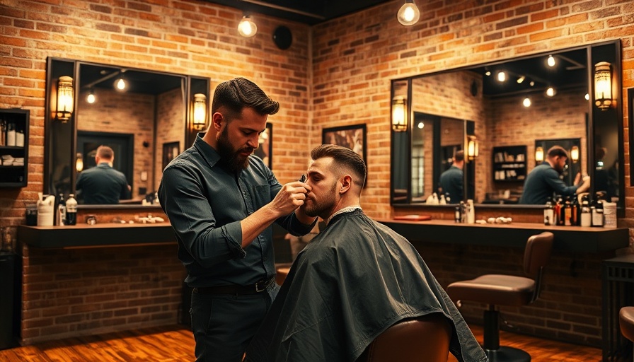 Stylish barber shop moment highlighting men's health awareness initiatives.
