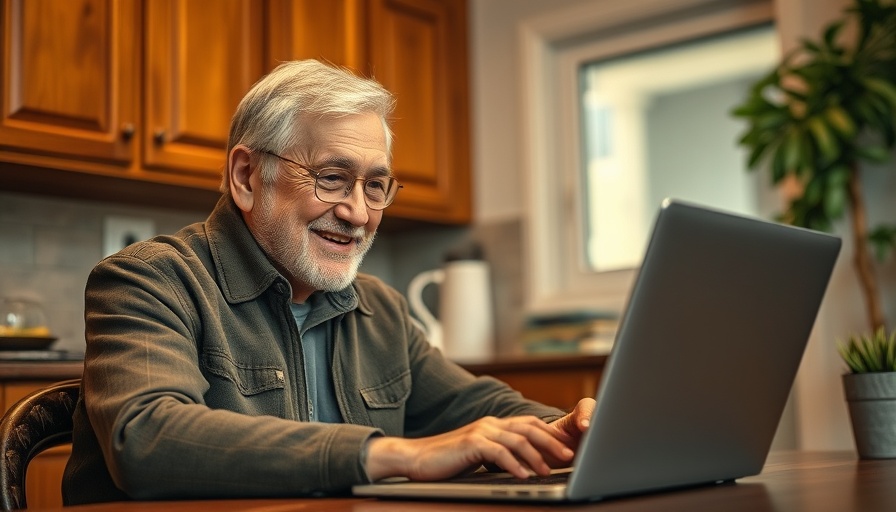 Older man repairing a laptop in a cozy room, illustrating refurbished laptops for those in need.