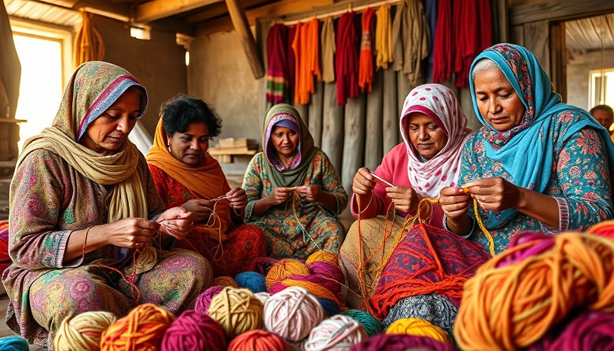 Empowering rural women through art: knitting with vibrant yarns.