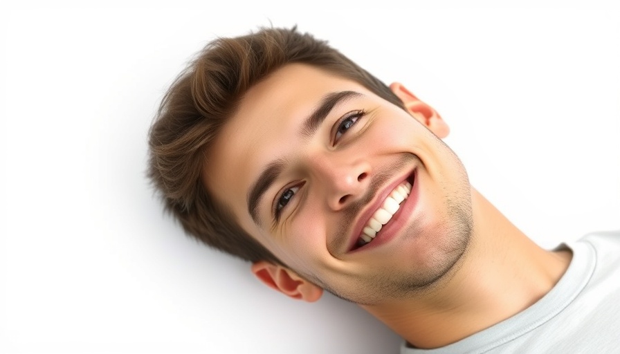 Smiling young man in studio portrait with relaxed posture.