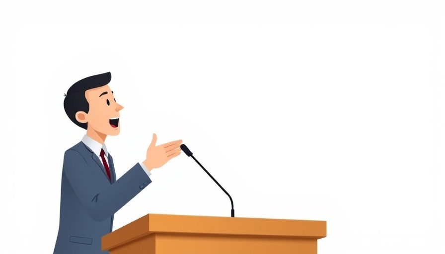 Abstract illustration of public speaking at podium, master public speaking skills concept.
