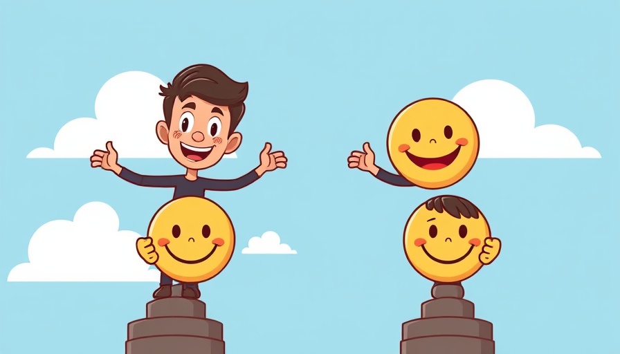 Cartoon illustration of a man balancing emotions with smiley faces, ways to improve your emotional competence.