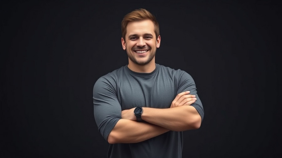 Confident man smiling, Dark background portrait.