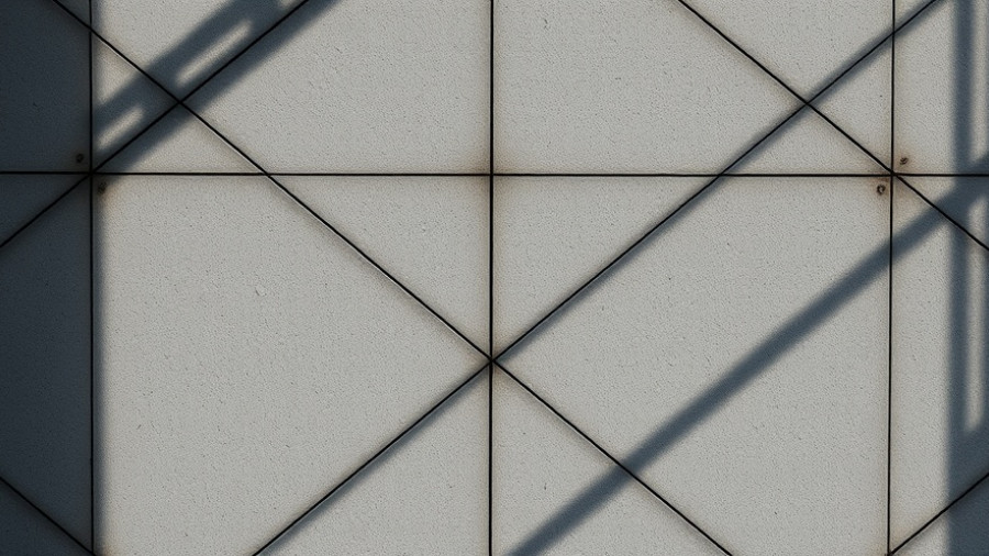 Geometric concrete wall texture with intersecting lines and shadows.