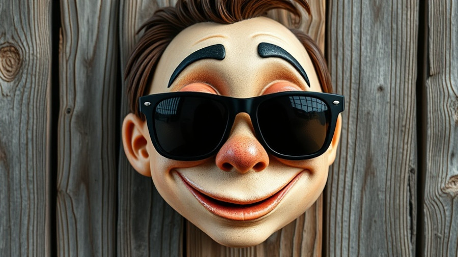 Artistic display with playful face and sunglasses.
