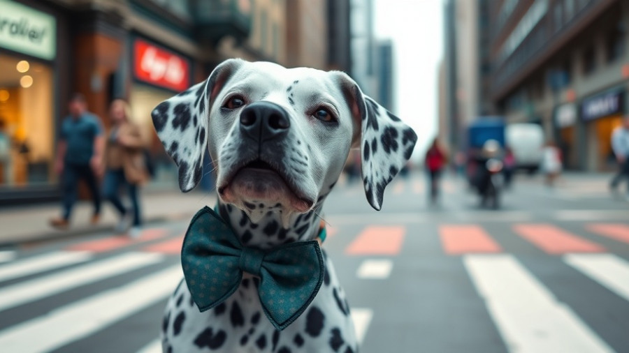 Dalmatian with blue bow, Oscar de la Renta dog accessory.