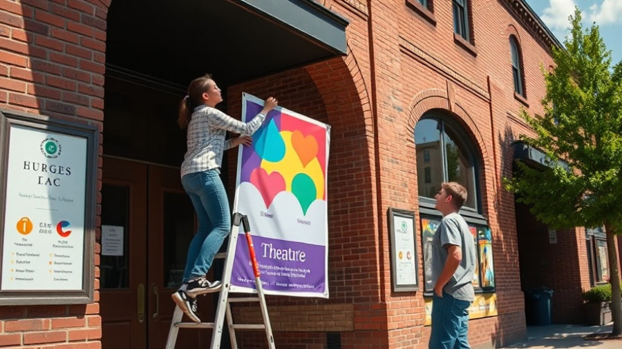 Connecticut theater empowering people with disabilities outside with poster setup.