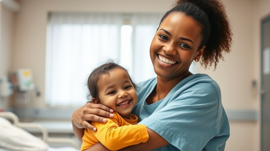 Heartfelt moment: smiling woman and child in hospital.