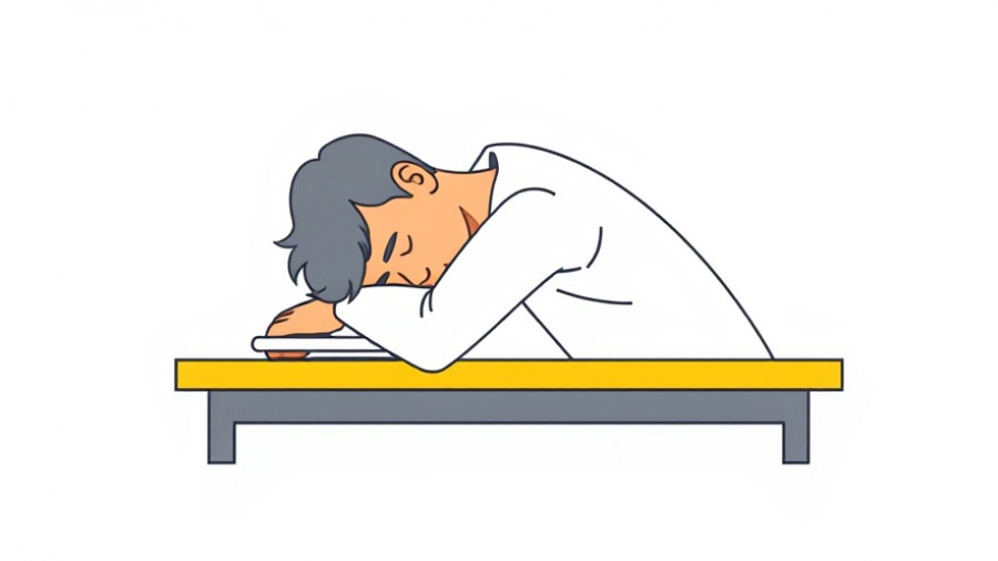Abstract illustration of a person resting head on desk symbolizing fatigue.