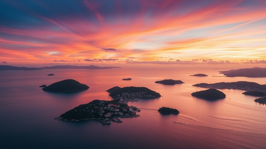 Aerial view of islands at sunset reflecting innovation in business concepts.