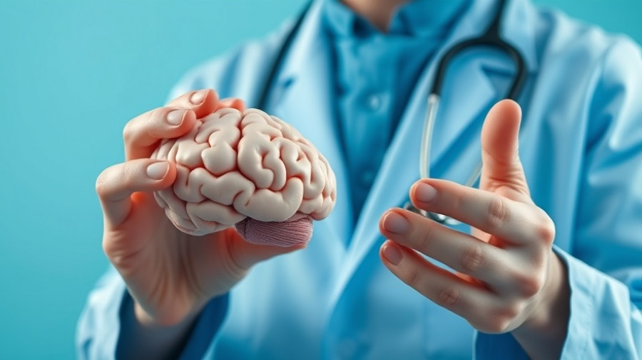 Medical professional examining brain model for Alzheimer's treatment nanotechnology.