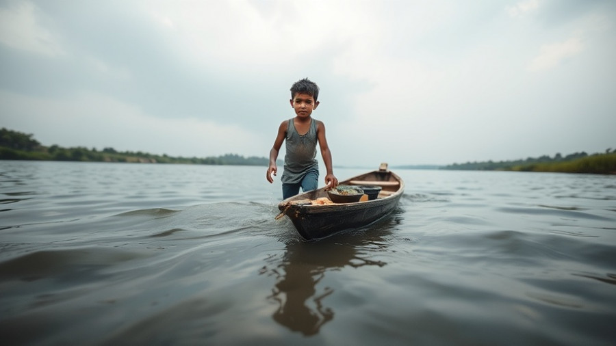 Young boy pulling a boat in Niger river, representing elimination of river blindness.