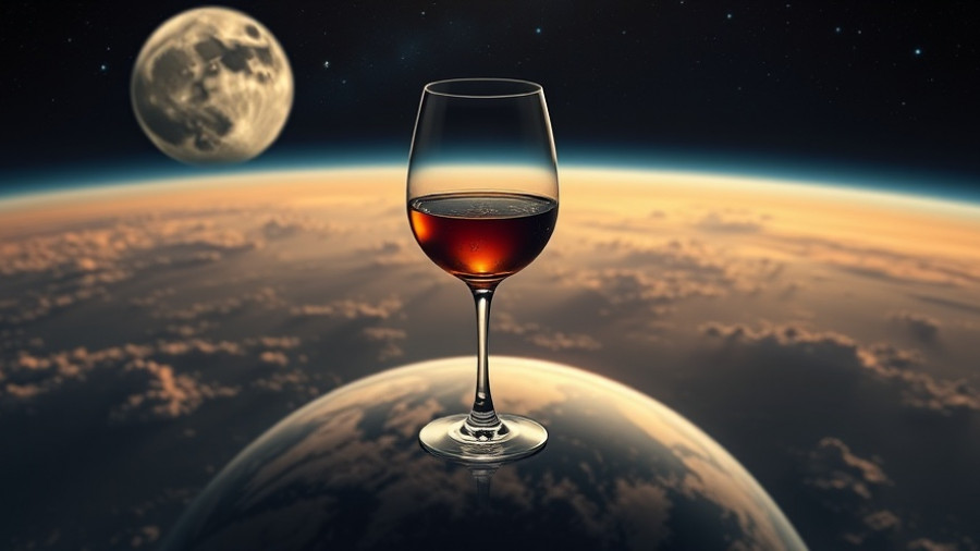 Elegant wine glass floating above Earth symbolizes space brewing - Japan to Brew Sake in Space.