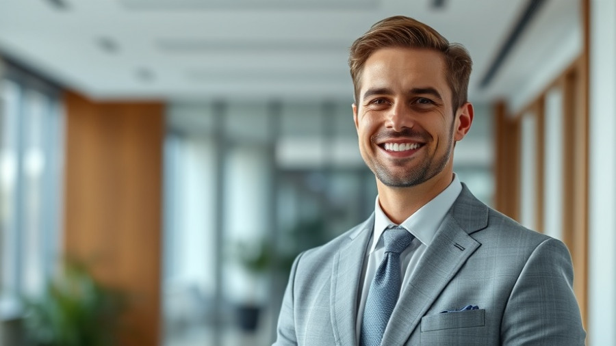 Smiling man in grey suit representing future of healthcare in India.