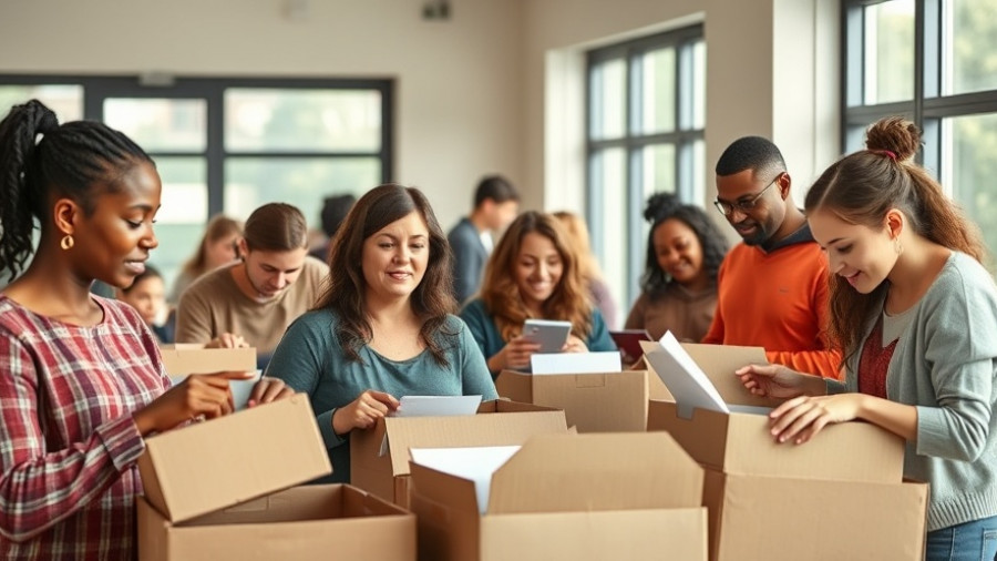 Volunteers packing donation boxes, illustrating what patriotism means.