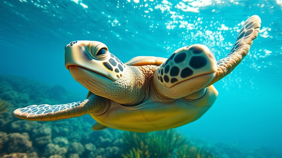 Green sea turtle swimming underwater, conservation success.