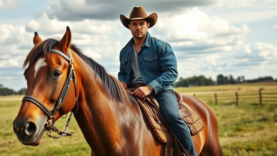 Seminole tribe member on horseback amid lush greenery.
