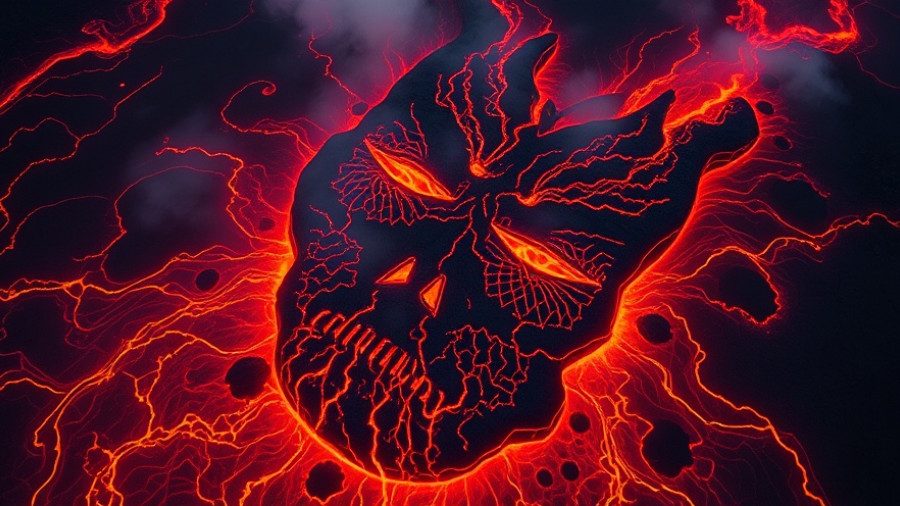 Molten lava resembling a face in volcanic landscape, Positive Innovations and Good News.