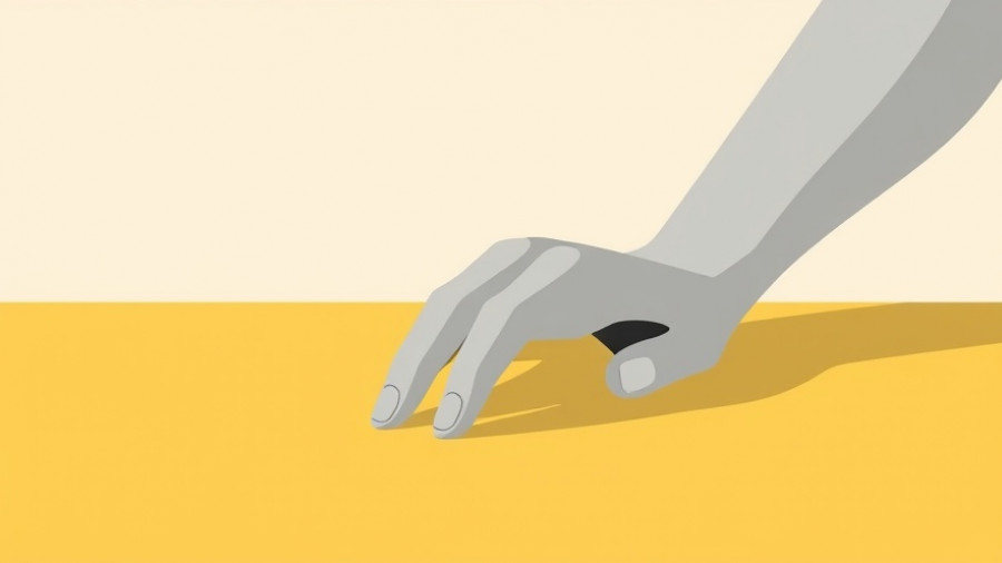 Minimalist abstract illustration depicting a hand resting on a table.
