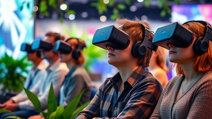 Adults using VR at exhibit for virtual reality and vaccine awareness.